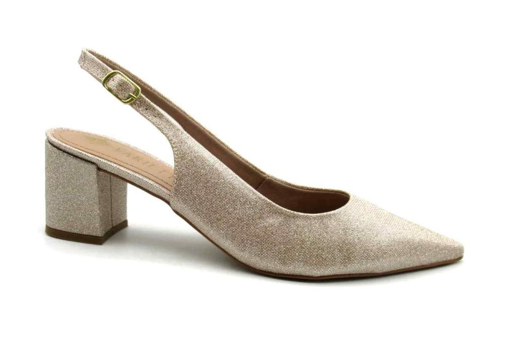 Scarpin Feminino Social Variettá 1520705 Gliter Brilho Bege 1