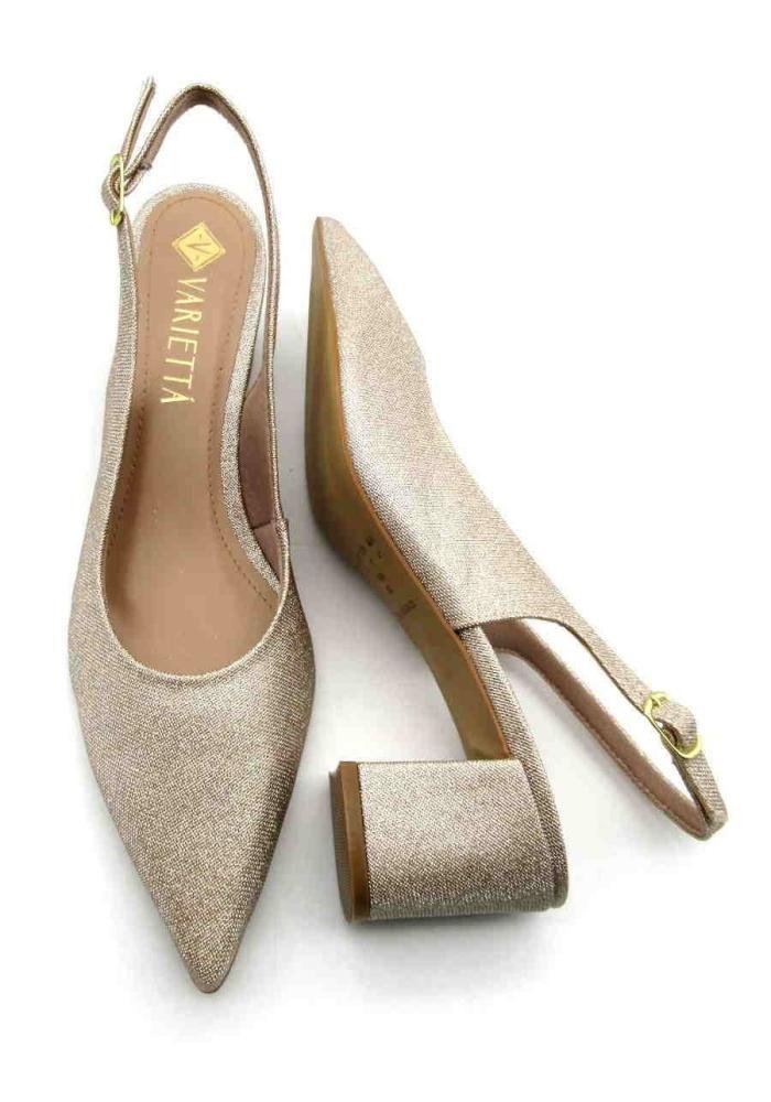 Scarpin Feminino Social Variettá 1520705 Gliter Brilho Bege 4