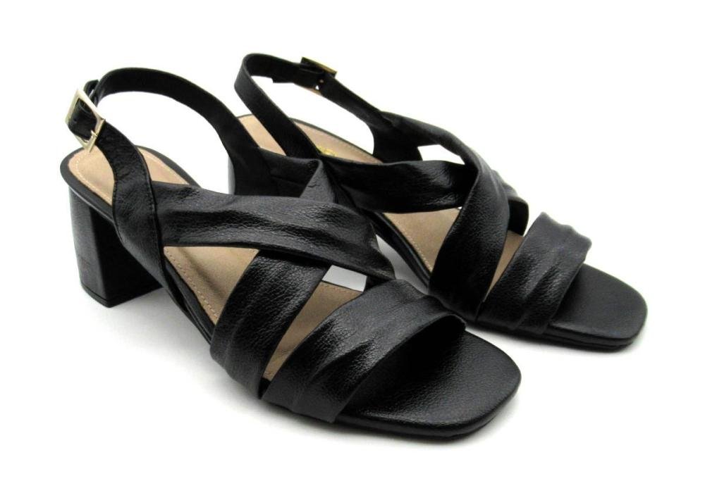 Sandália Feminina Marlinês de Couro Salto Bloco 5809 Preta Preto 2