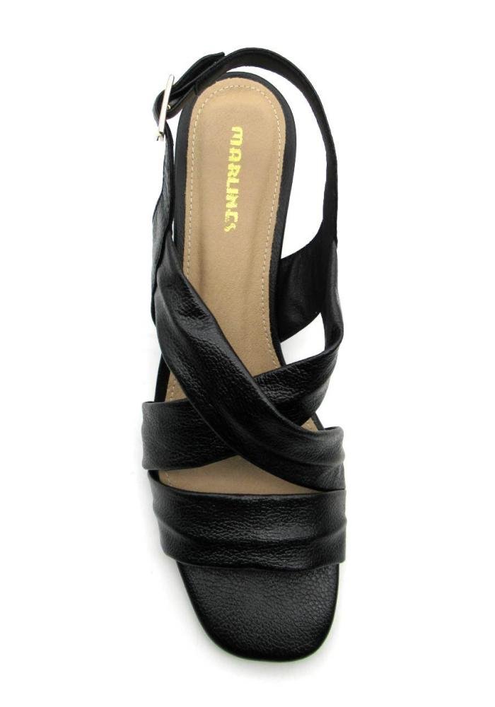 Sandália Feminina Marlinês de Couro Salto Bloco 5809 Preta Preto 3