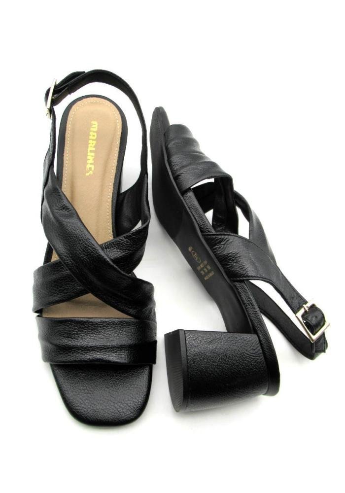 Sandália Feminina Marlinês de Couro Salto Bloco 5809 Preta Preto 4