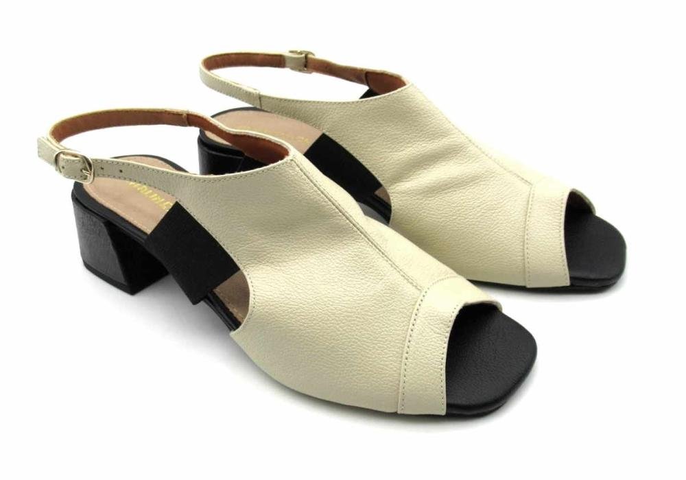 Sandália Feminina de Couro Salto Bloco Marlinês 5832 Bege 2