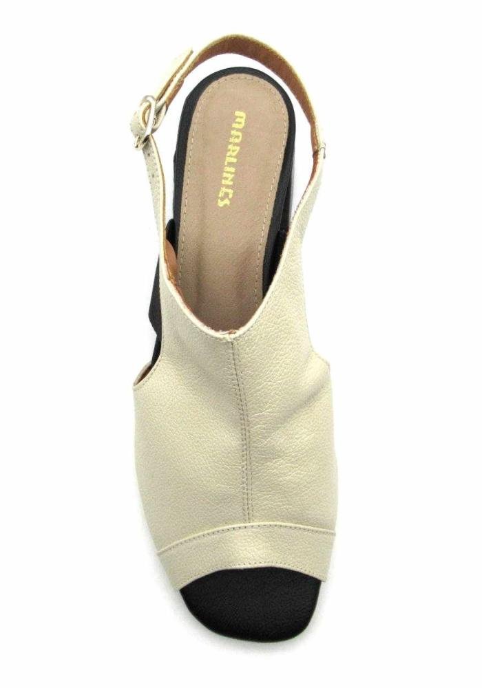 Sandália Feminina de Couro Salto Bloco Marlinês 5832 Bege 3