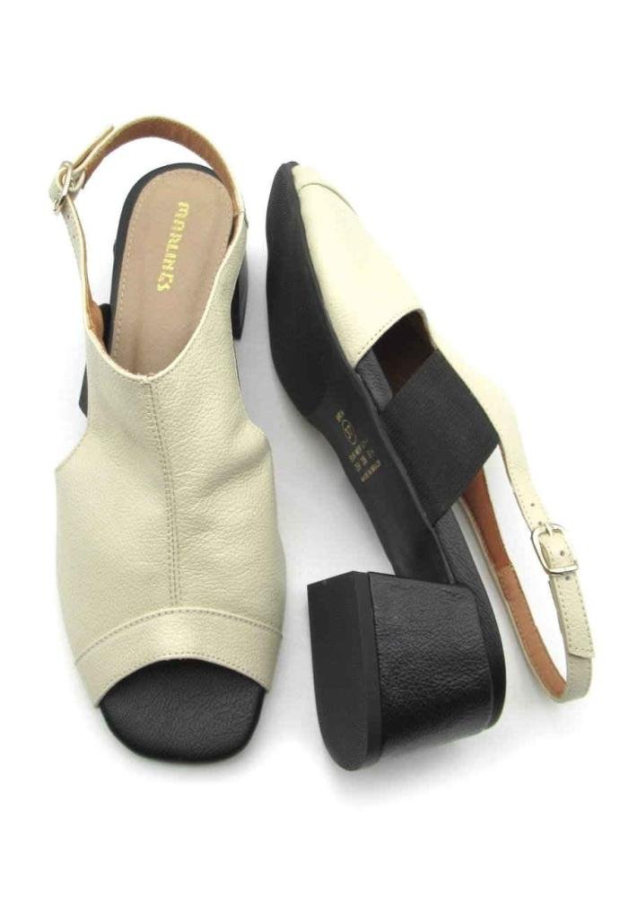Sandália Feminina de Couro Salto Bloco Marlinês 5832 Bege 4