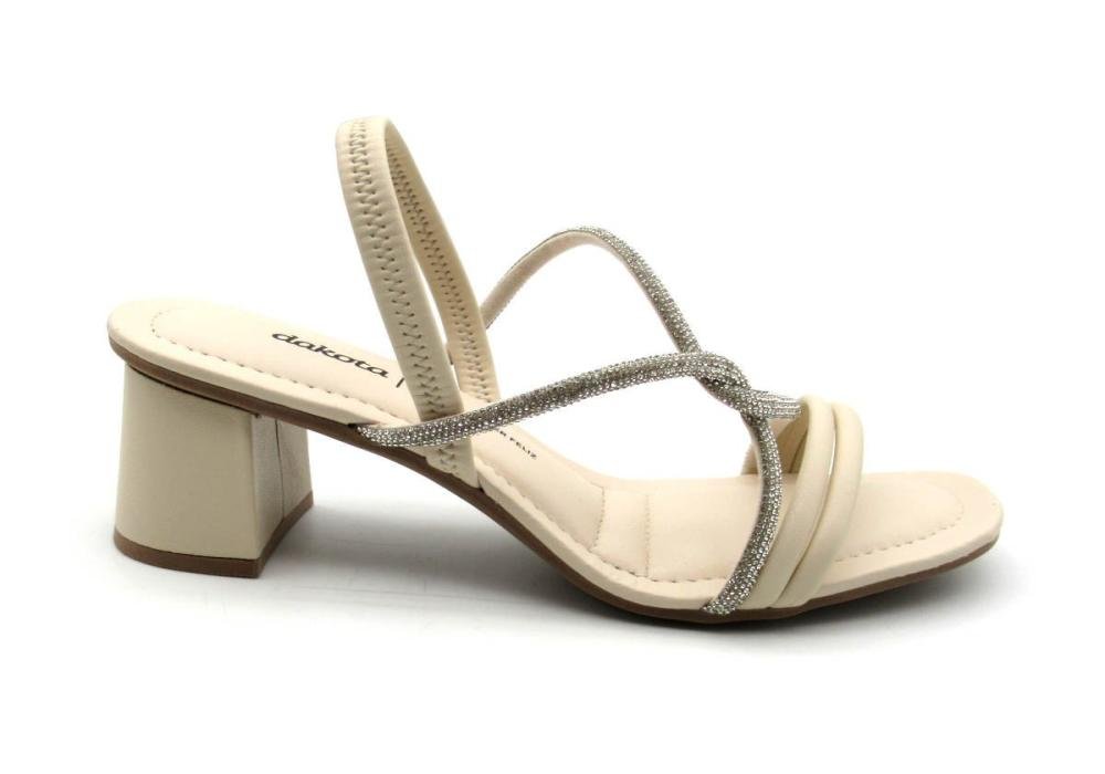 Sandália Dakota Feminina Salto Bloco e Strass Y7912 Bege Bege 1