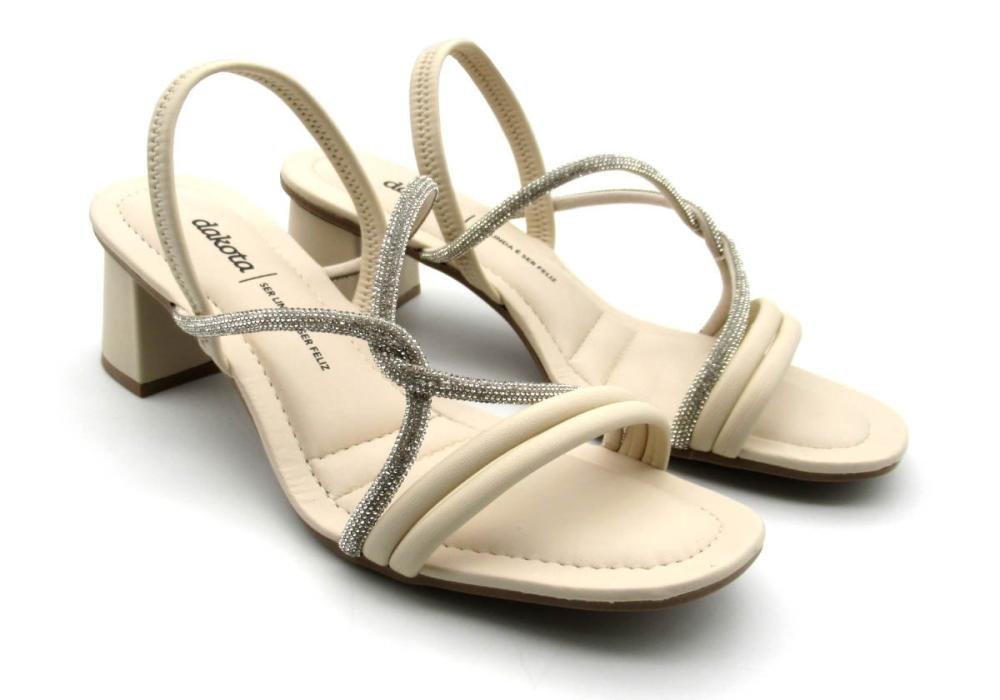 Sandália Dakota Feminina Salto Bloco e Strass Y7912 Bege Bege 2