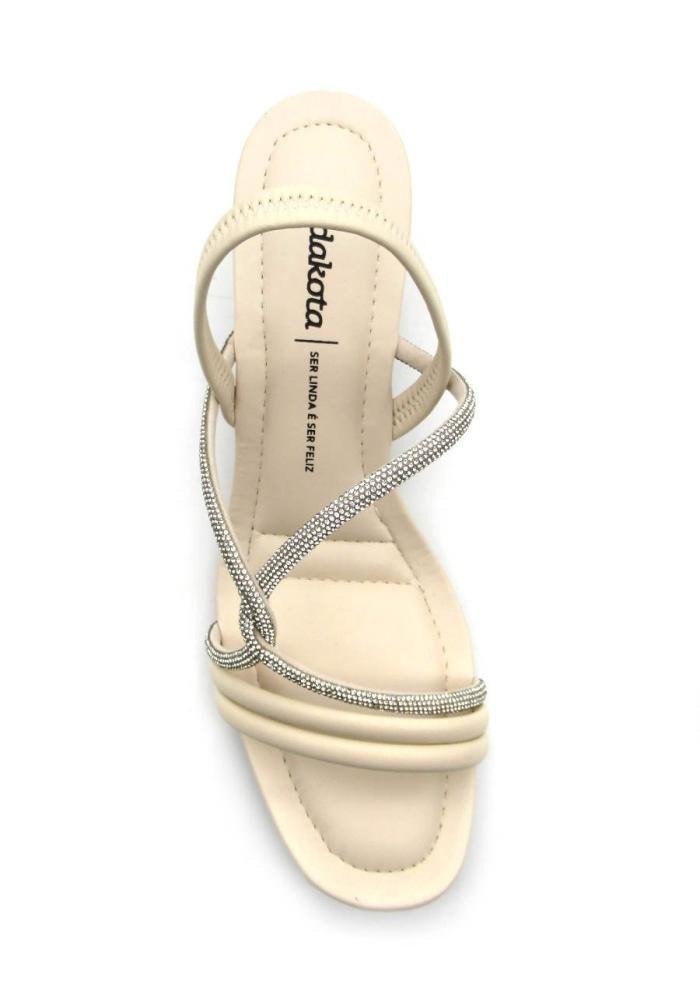 Sandália Dakota Feminina Salto Bloco e Strass Y7912 Bege Bege 3