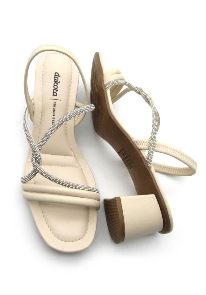 Sandália Dakota Feminina Salto Bloco e Strass Y7912 Bege Bege 4