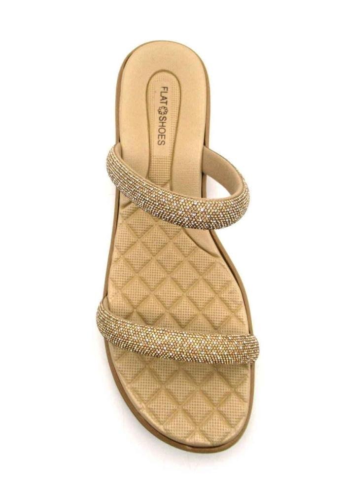 Tamanco Papete Flat Shoes 26007 Strass Brilho Bege 3