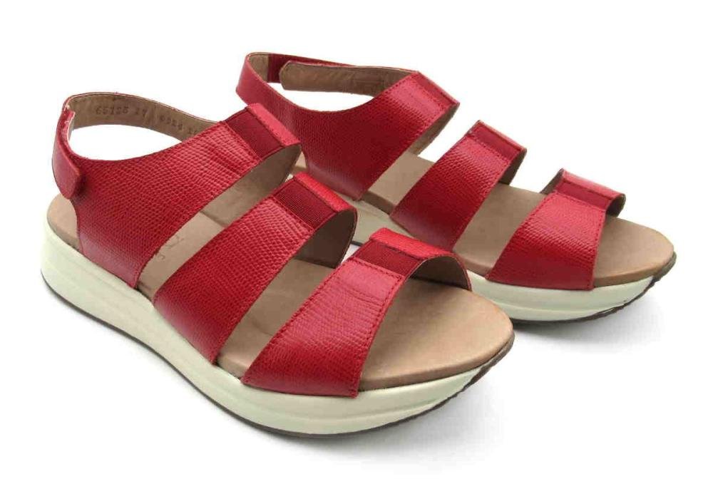 Sandália Feminina Alexxa Opananken Anabela 65125 Couro Vermelho 2