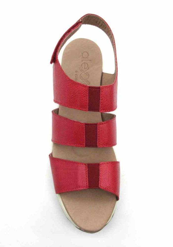 Sandália Feminina Alexxa Opananken Anabela 65125 Couro Vermelho 3