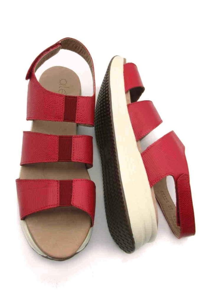 Sandália Feminina Alexxa Opananken Anabela 65125 Couro Vermelho 4