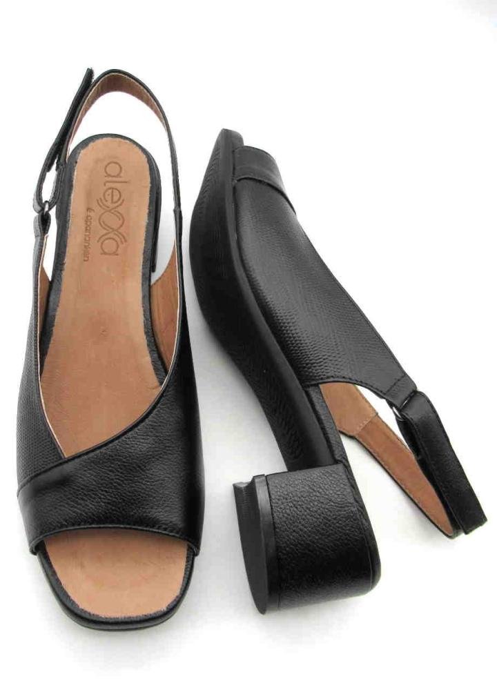 Sandália Feminina Opananken Alexxa Salto Bloco 93603 Couro Preto 4