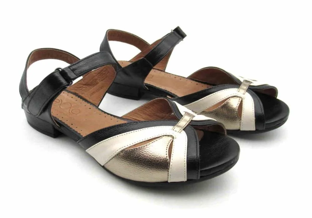 Sandália Feminina Opananken 22828 100% Couro Preto/Ouro 2