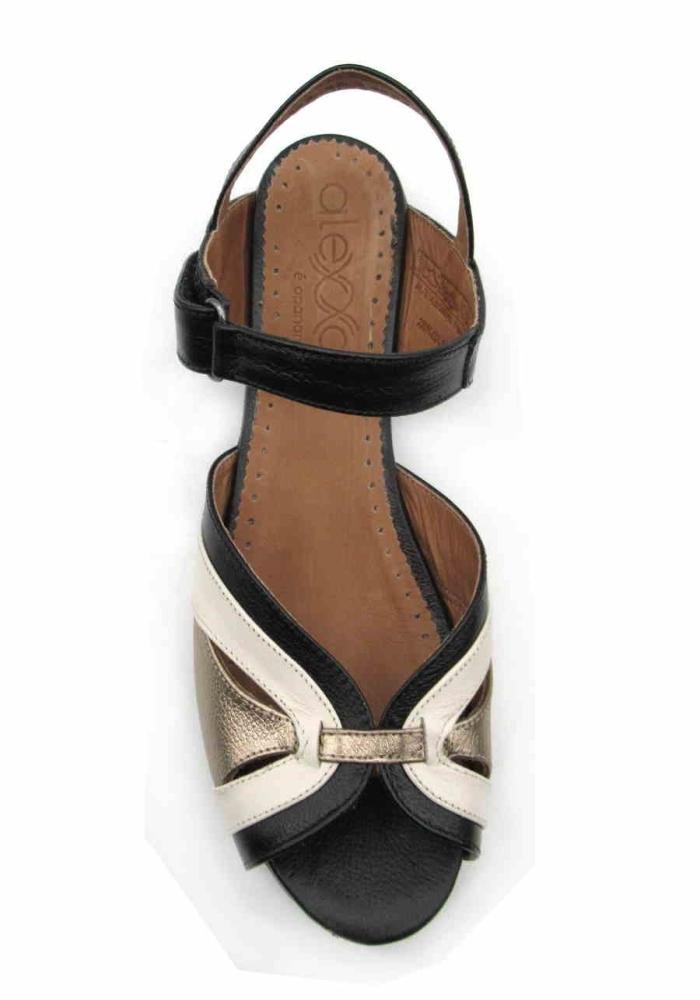 Sandália Feminina Opananken 22828 100% Couro Preto/Ouro 3