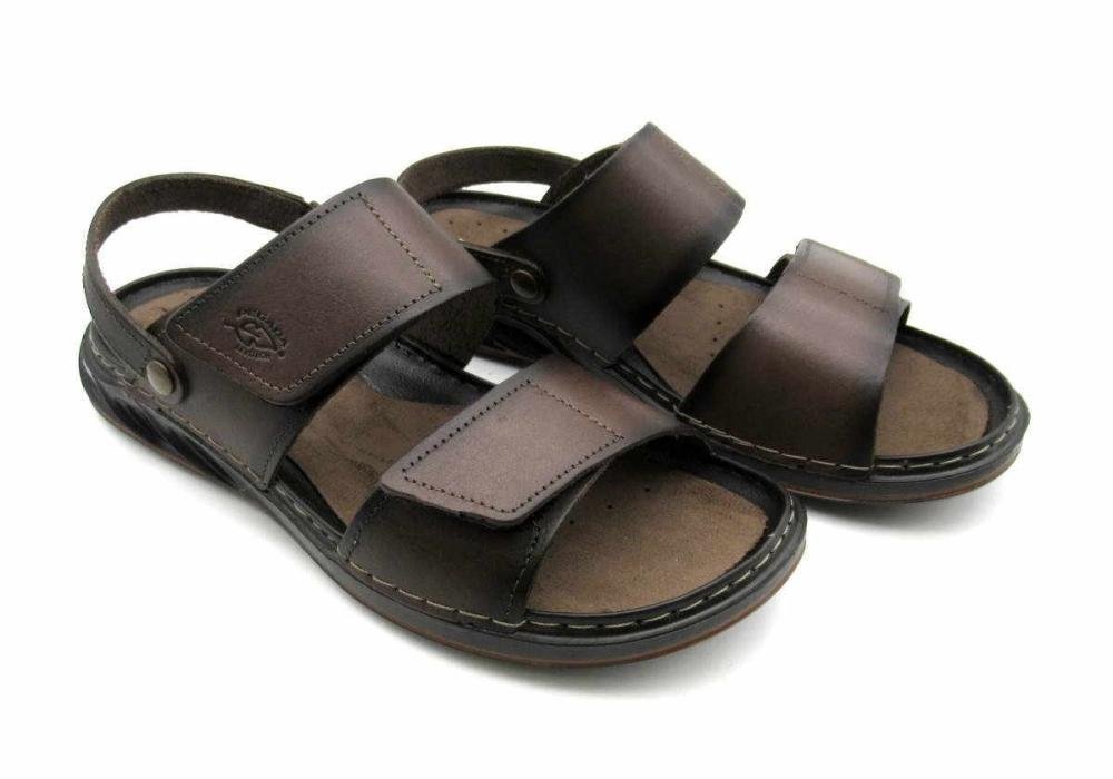 Sandália/Chinelo Masculino Pegada Ajustável de Couro 134104 Velcros Marrom 2