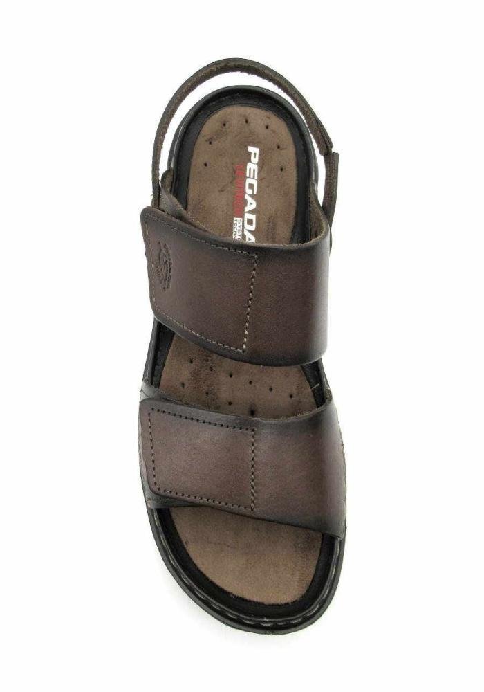 Sandália/Chinelo Masculino Pegada Ajustável de Couro 134104 Velcros Marrom 3