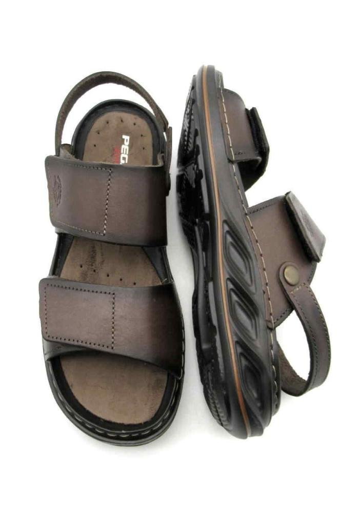 Sandália/Chinelo Masculino Pegada Ajustável de Couro 134104 Velcros Marrom 4