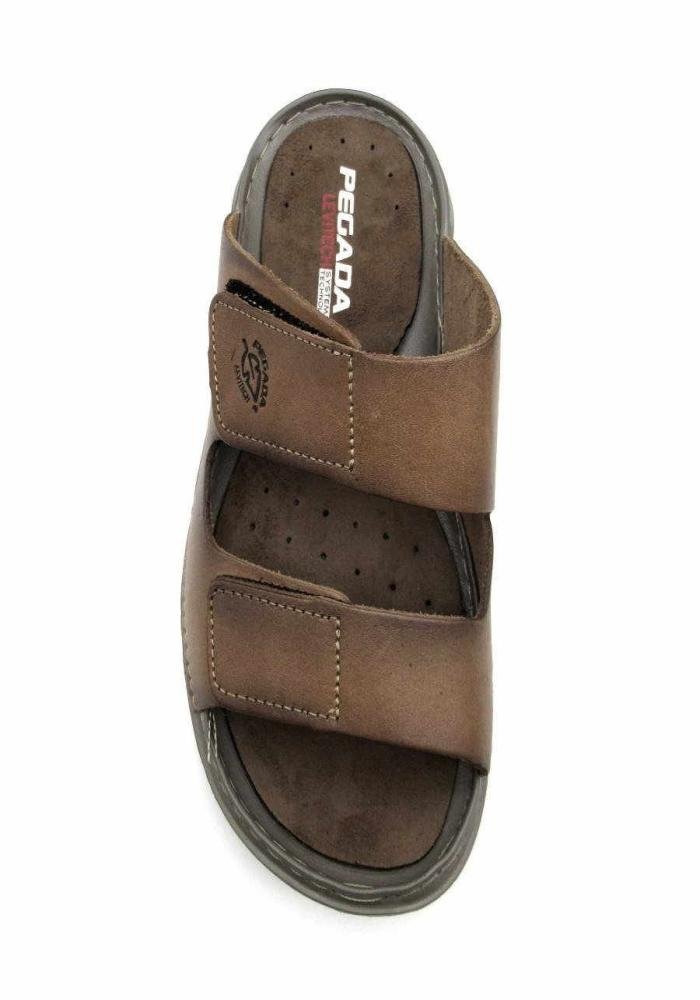 Chinelo Masculino Pegada Ajustável de Couro 134101 Velcros Marrom 3