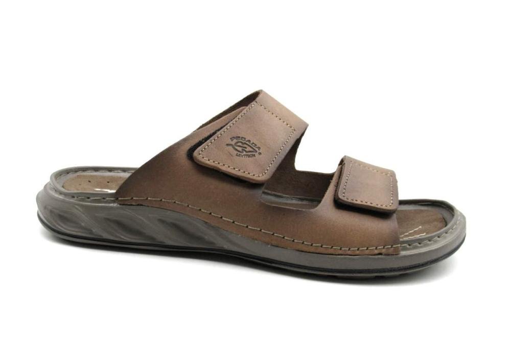 Chinelo Masculino Pegada Ajustável de Couro 134101 Velcros Marrom 1