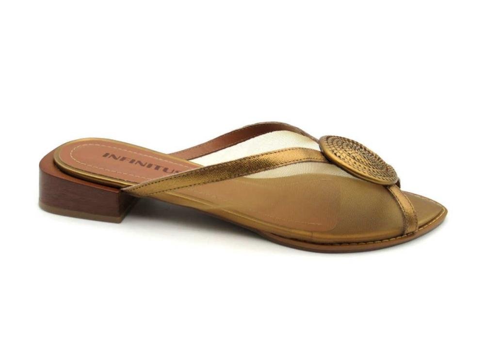 Tamanco Feminino Infinitus Couro e Tela 43216 Bronze Dourado 1