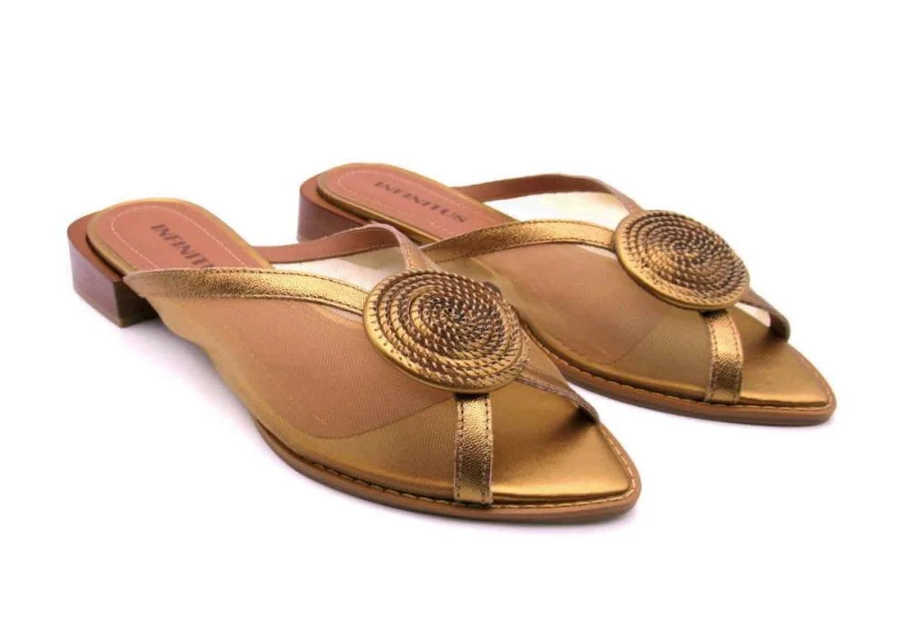 Tamanco Feminino Infinitus Couro e Tela 43216 Bronze Dourado 2