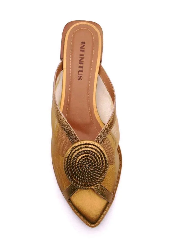 Tamanco Feminino Infinitus Couro e Tela 43216 Bronze Dourado 3
