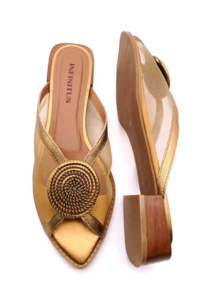 Tamanco Feminino Infinitus Couro e Tela 43216 Bronze Dourado 4