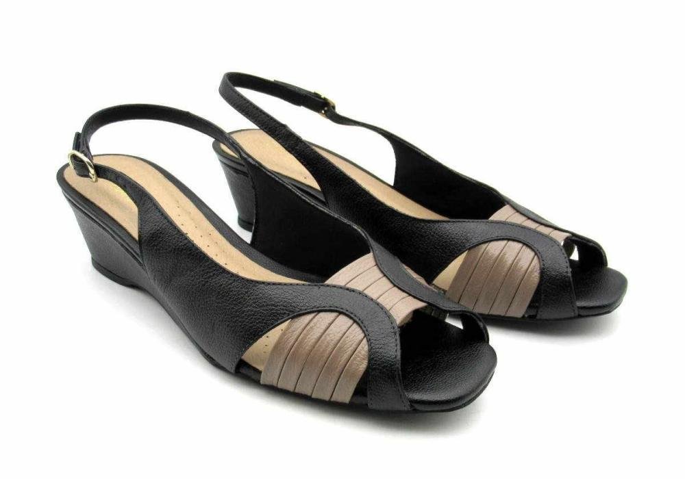 Sandália Feminina Anabela Marlinês 4818 Couro Preto/Bege 2