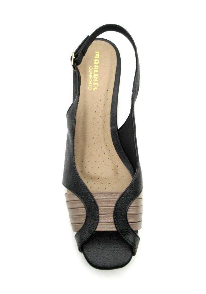 Sandália Feminina Anabela Marlinês 4818 Couro Preto/Bege 3