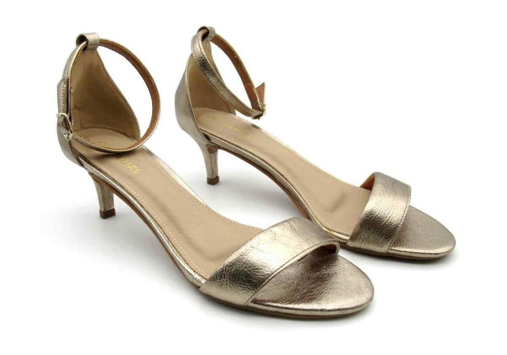 Sandália Feminina de Couro Marlinês Salto Fino 5610  Dourado 2