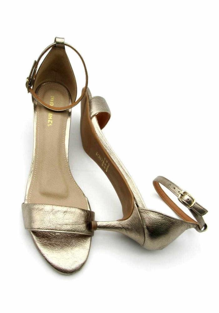 Sandália Feminina de Couro Marlinês Salto Fino 5610  Dourado 4