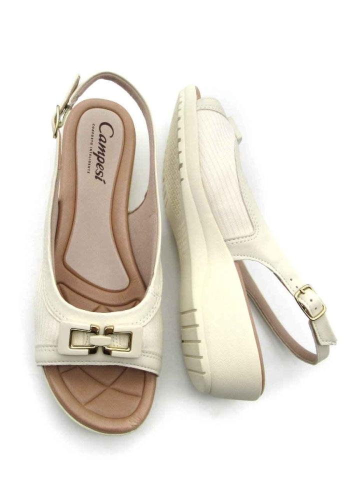 Sandália Feminina Campesí Anabela CP152 Marfim Branco 4