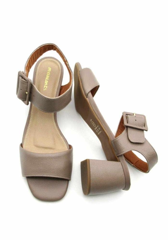 Sandália Feminina de Couro Salto Bloco Médio Marlinês 5847A Bege 4