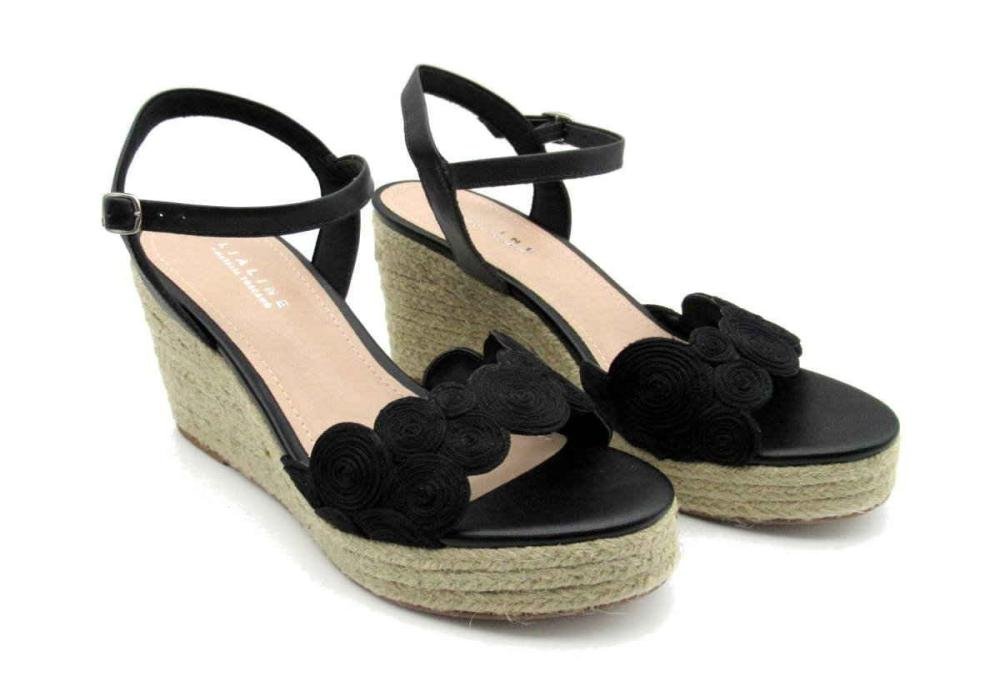 Sandália Feminina Lialine Plataforma Anabela 235771887 Bordado Preto 2