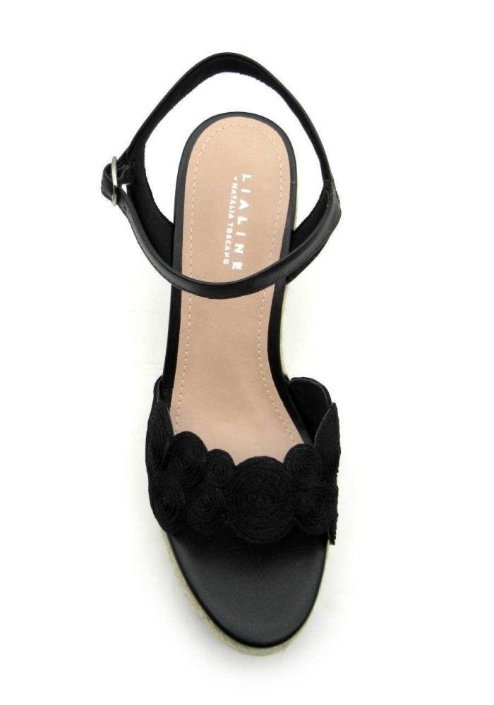 Sandália Feminina Lialine Plataforma Anabela 235771887 Bordado Preto 3