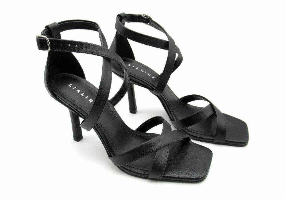 Sandália Social Feminina Salto Alto Fino Lialine 233771780 Couro  Preto 2