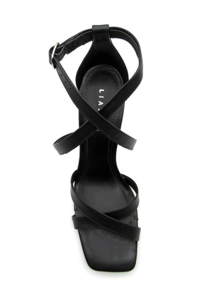 Sandália Social Feminina Salto Alto Fino Lialine 233771780 Couro  Preto 3