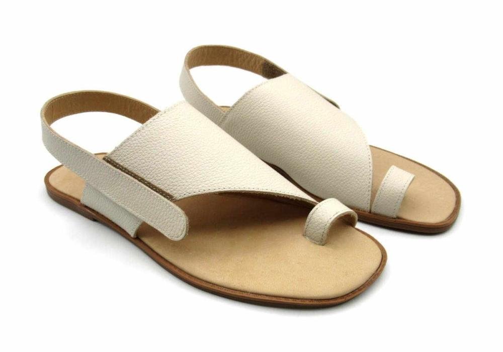 Sandália Feminina Rasteirinha de Couro Muriel 1051-26 Bege 2