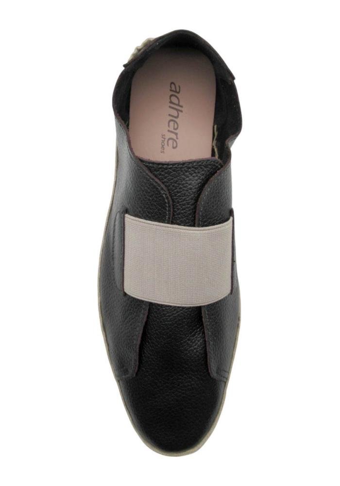 Sapatênis Feminino Adhere de Couro 103-0320 Preto/Bege 3