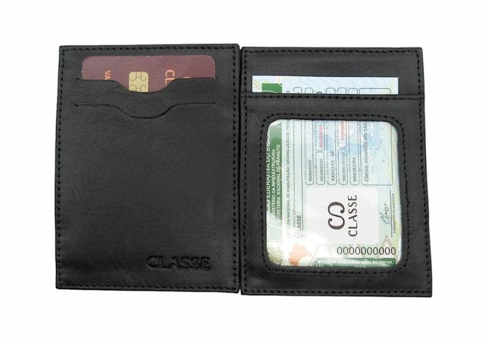 Carteira Mágica e Porta Cartão Masculina Classe Couro PC12-3 Preto 2