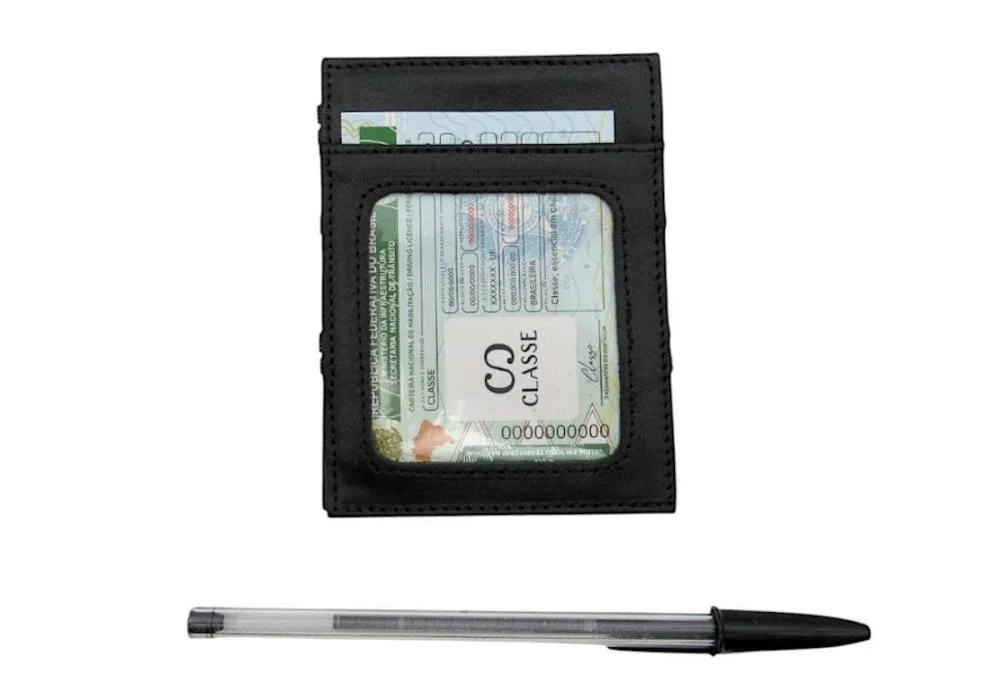 Carteira Mágica e Porta Cartão Masculina Classe Couro PC12-3 Preto 4