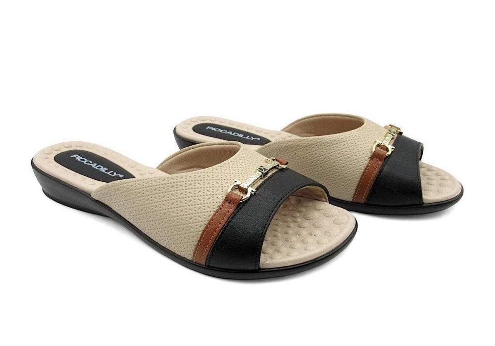 Tamanco Feminino Piccadilly Rasteiro 500404 Preto/Bege 2