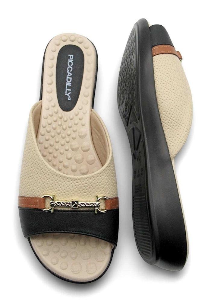 Tamanco Feminino Piccadilly Rasteiro 500404 Preto/Bege 4