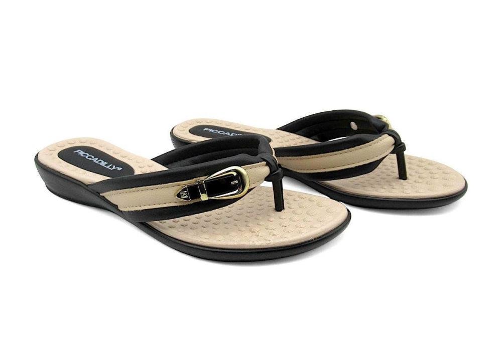 Tamanco Feminino Piccadilly Rasteiro 500410 Bege/Preto 2