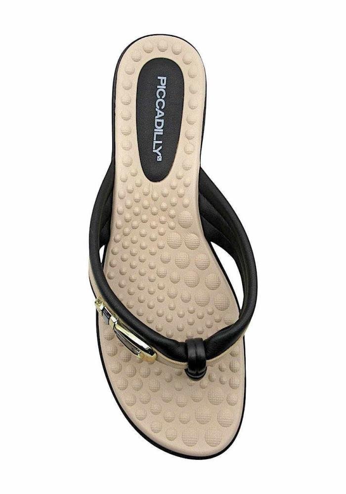 Tamanco Feminino Piccadilly Rasteiro 500410 Bege/Preto 3