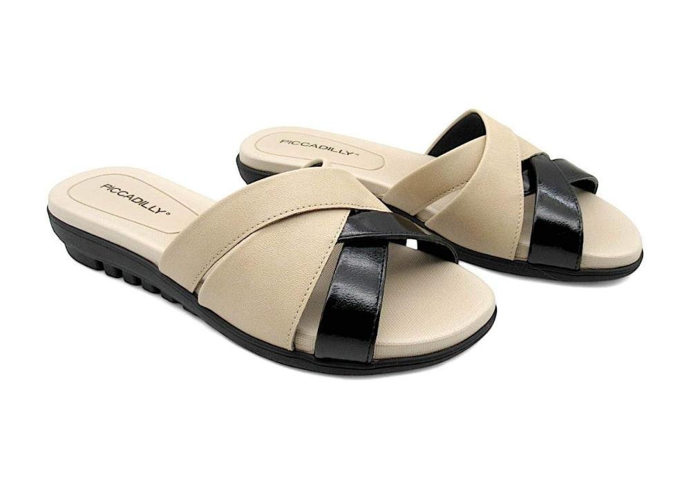 Tamanco Feminino Piccadilly Rasteiro 523009 Bege/Preto 2