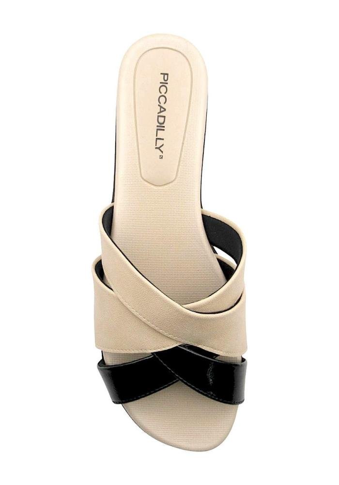 Tamanco Feminino Piccadilly Rasteiro 523009 Bege/Preto 3