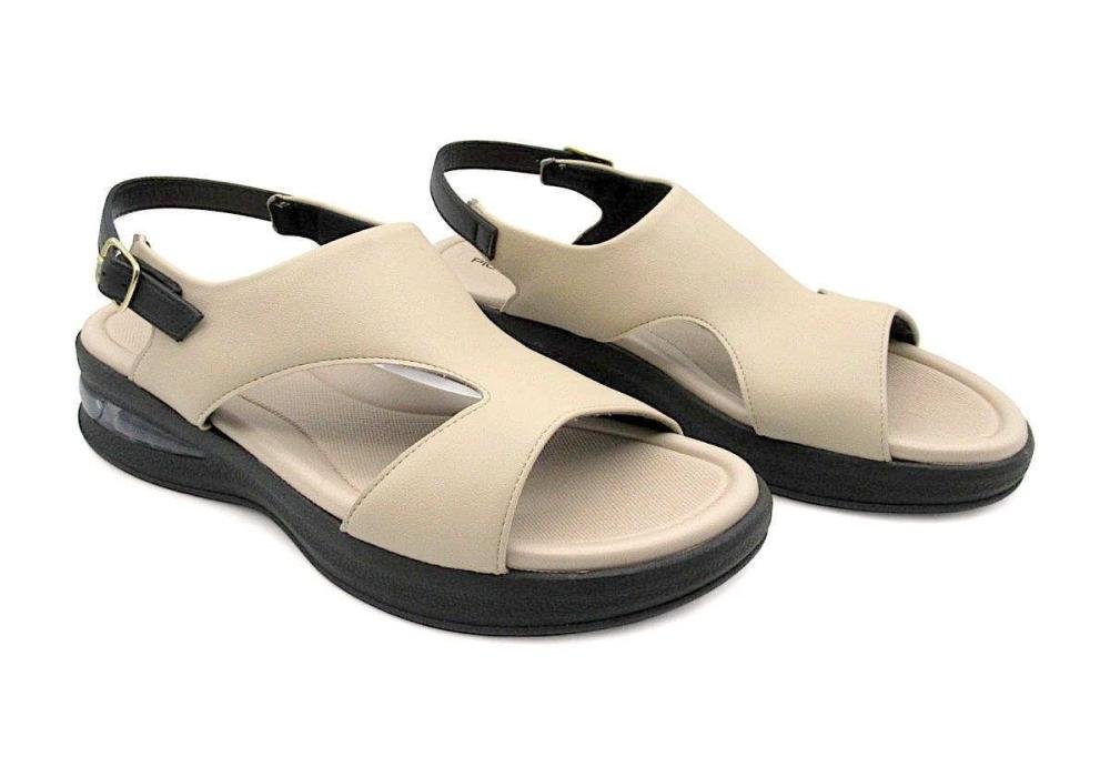 Sandália Feminina Piccadilly Amortecimento Wide Fit 599005 Bege/Preto 2