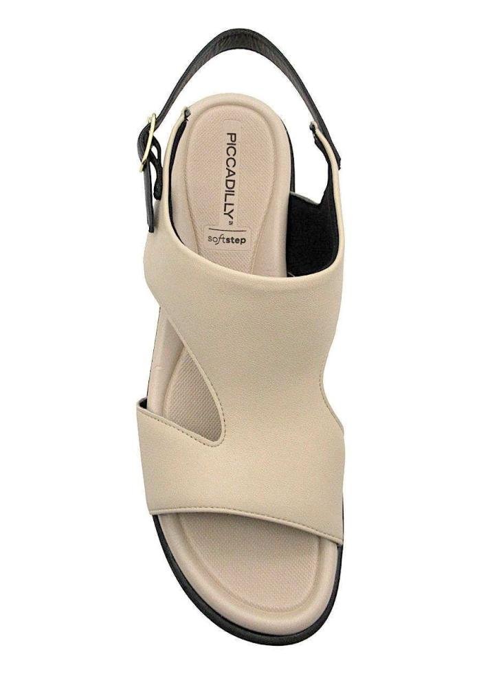 Sandália Feminina Piccadilly Amortecimento Wide Fit 599005 Bege/Preto 3